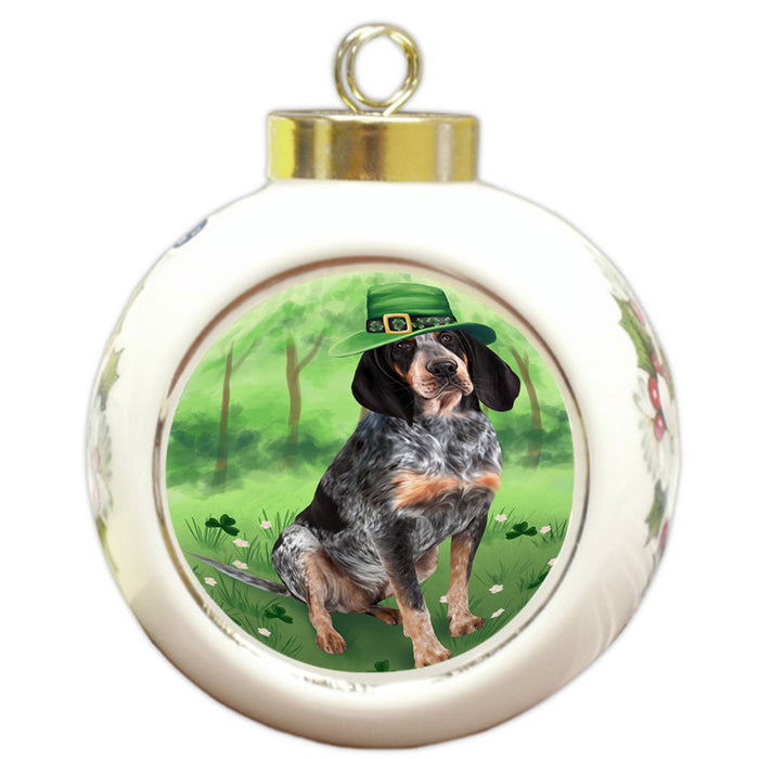 St. Patricks Day Irish Portrait Bluetick Coonhound Dog Round Ball Christmas Ornament RBPOR49327