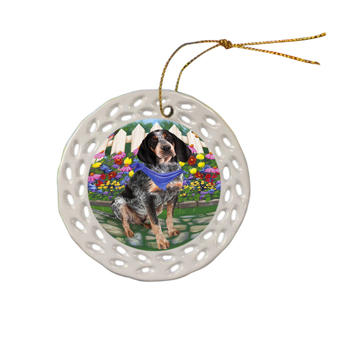 Spring Floral Bluetick Coonhound Dog Ceramic Doily Ornament DPOR49795
