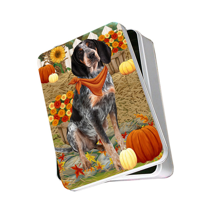 Fall Autumn Greeting Bluetick Coonhound Dog with Pumpkins Photo Storage Tin PITN50689