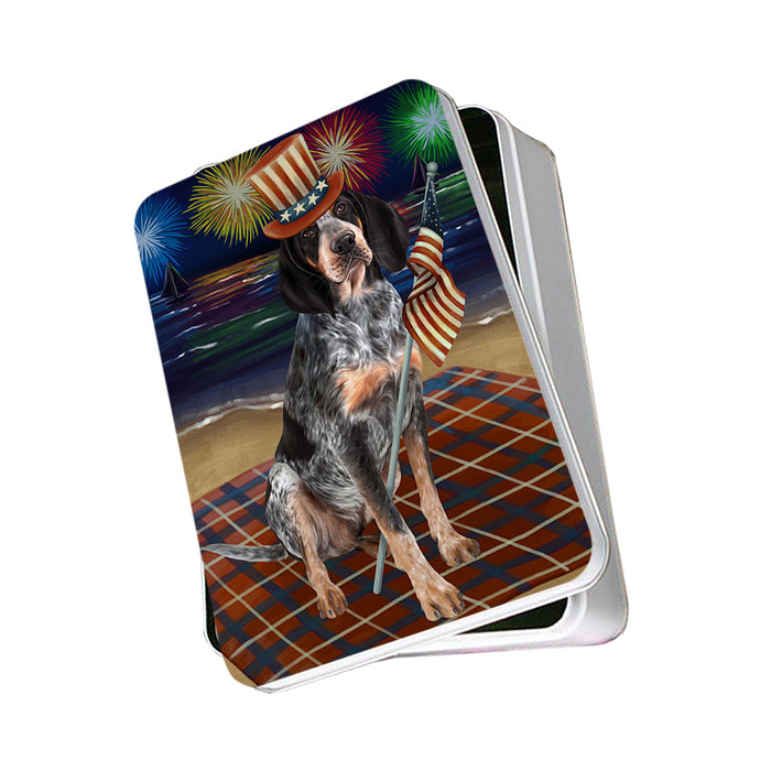 4th of July Independence Day Firework Bluetick Coonhound Dog Photo Storage Tin PITN49608