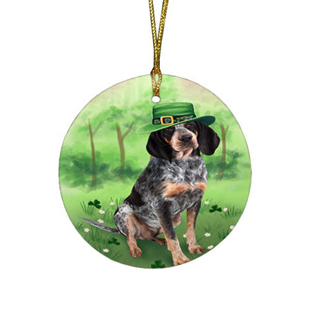 St. Patricks Day Irish Portrait Bluetick Coonhound Dog Round Flat Christmas Ornament RFPOR49318