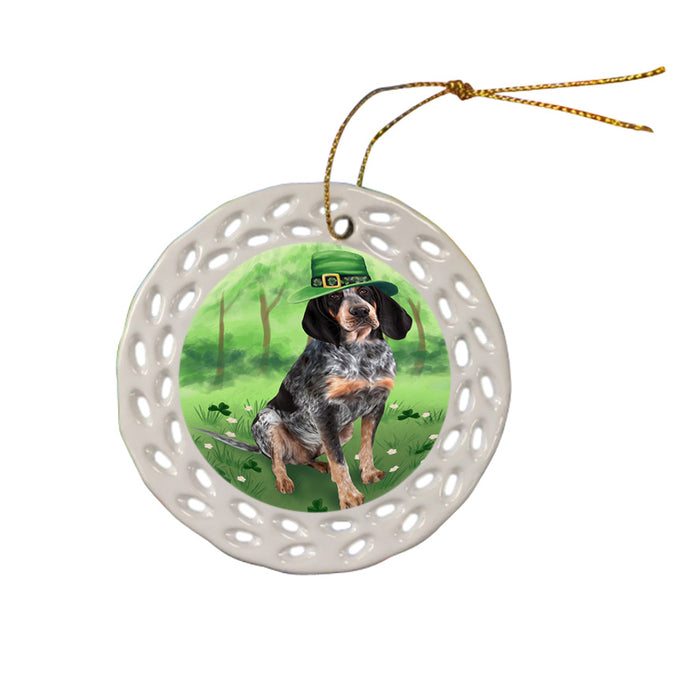 St. Patricks Day Irish Portrait Bluetick Coonhound Dog Ceramic Doily Ornament DPOR49327