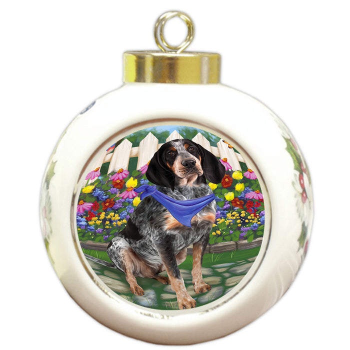 Spring Floral Bluetick Coonhound Dog Round Ball Christmas Ornament RBPOR49795