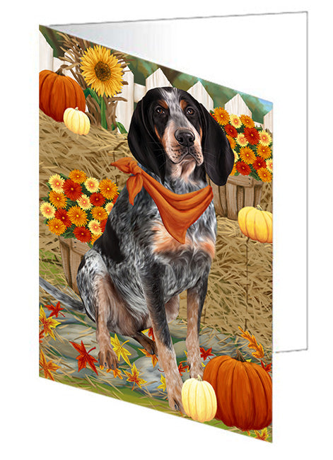 Fall Autumn Greeting Bluetick Coonhound Dog with Pumpkins Handmade Artwork Assorted Pets Greeting Cards and Note Cards with Envelopes for All Occasions and Holiday Seasons GCD56096