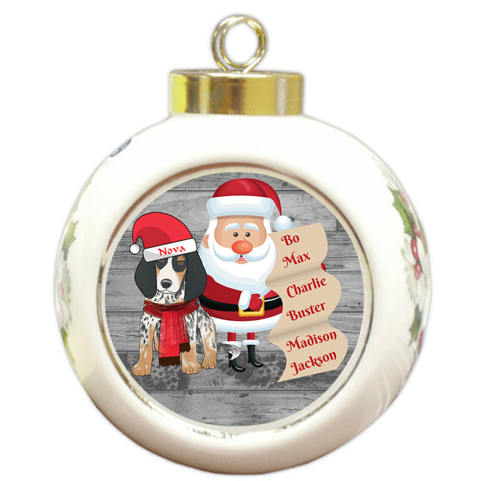 Custom Personalized Santa with Bluetick Coonhound Dog Christmas Round Ball Ornament