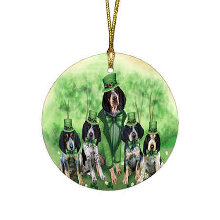 St. Patricks Day Irish Family Portrait Bluetick Coonhounds Dog Round Flat Christmas Ornament RFPOR49319