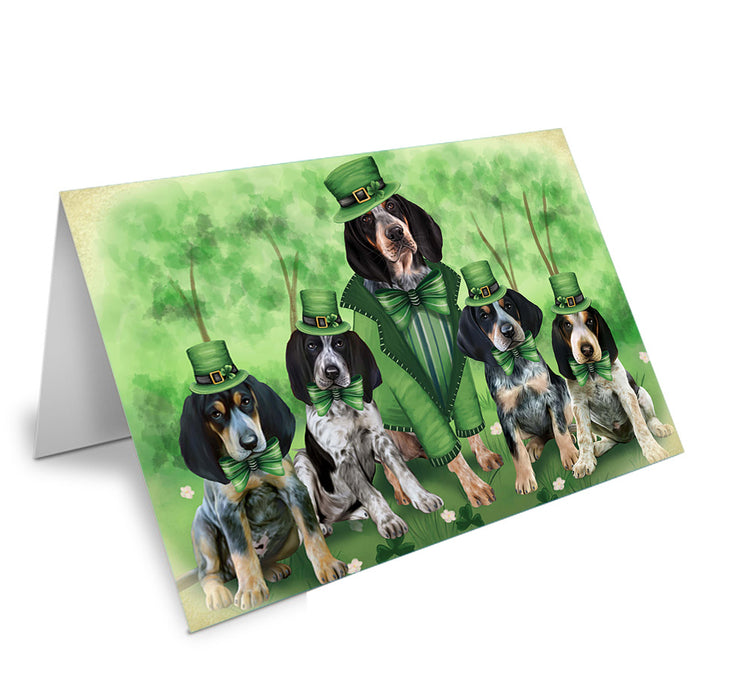 St. Patricks Day Irish Family Portrait Bluetick Coonhounds Dog Handmade Artwork Assorted Pets Greeting Cards and Note Cards with Envelopes for All Occasions and Holiday Seasons GCD52013