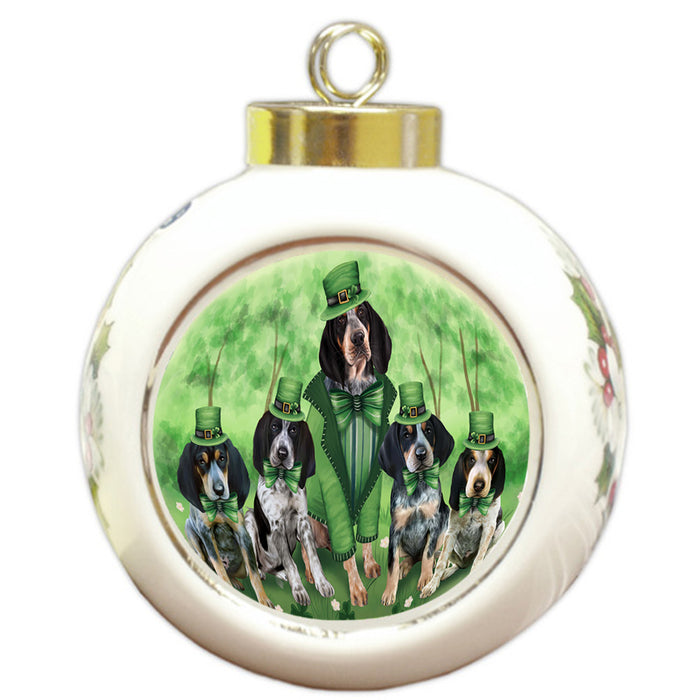 St. Patricks Day Irish Family Portrait Bluetick Coonhounds Dog Round Ball Christmas Ornament RBPOR49328