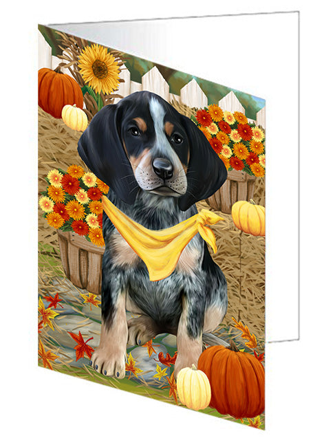 Fall Autumn Greeting Bluetick Coonhound Dog with Pumpkins Handmade Artwork Assorted Pets Greeting Cards and Note Cards with Envelopes for All Occasions and Holiday Seasons GCD56099