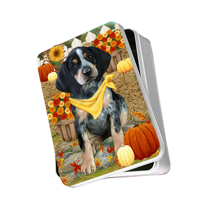 Fall Autumn Greeting Bluetick Coonhound Dog with Pumpkins Photo Storage Tin PITN50690