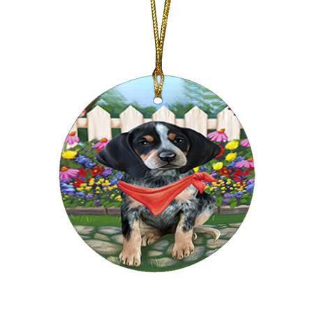 Spring Floral Bluetick Coonhound Dog Round Flat Christmas Ornament RFPOR49788