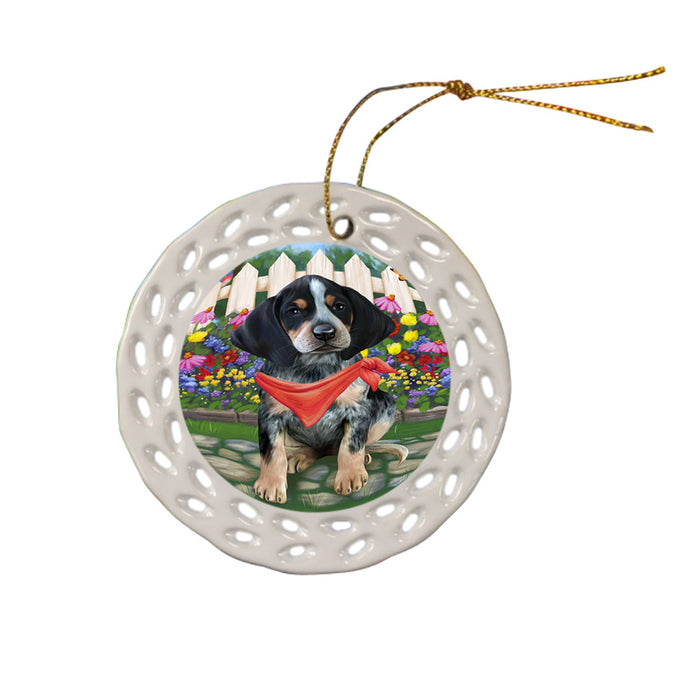 Spring Floral Bluetick Coonhound Dog Ceramic Doily Ornament DPOR49797