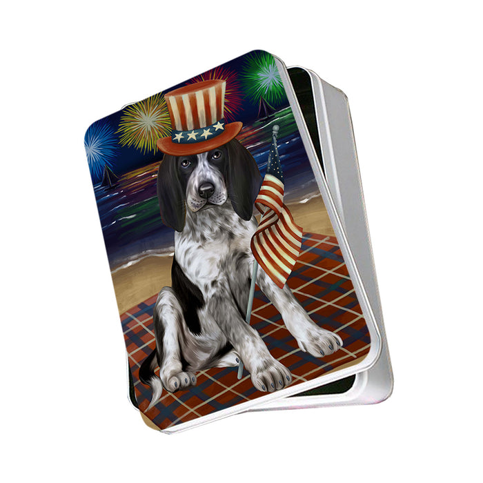 4th of July Independence Day Firework Bluetick Coonhound Dog Photo Storage Tin PITN49610