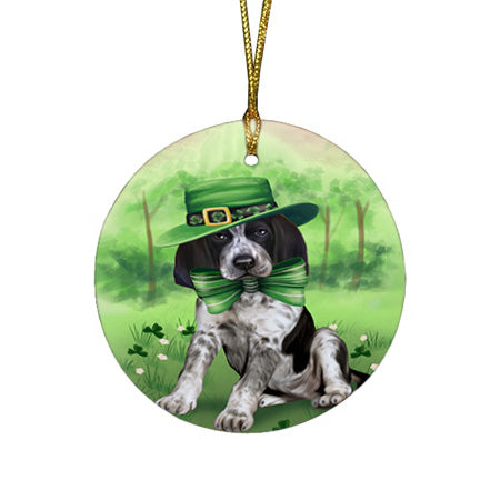 St. Patricks Day Irish Portrait Bluetick Coonhound Dog Round Flat Christmas Ornament RFPOR49320