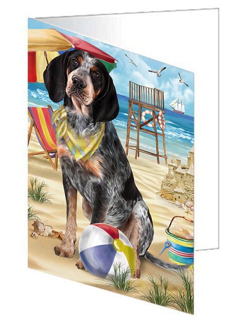 Pet Friendly Beach Bluetick Coonhound Dog Handmade Artwork Assorted Pets Greeting Cards and Note Cards with Envelopes for All Occasions and Holiday Seasons GCD54038