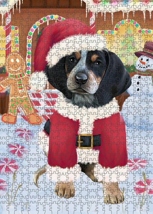 Christmas Gingerbread House Candyfest Bluetick Coonhound Dog Puzzle with Photo Tin PUZL92992