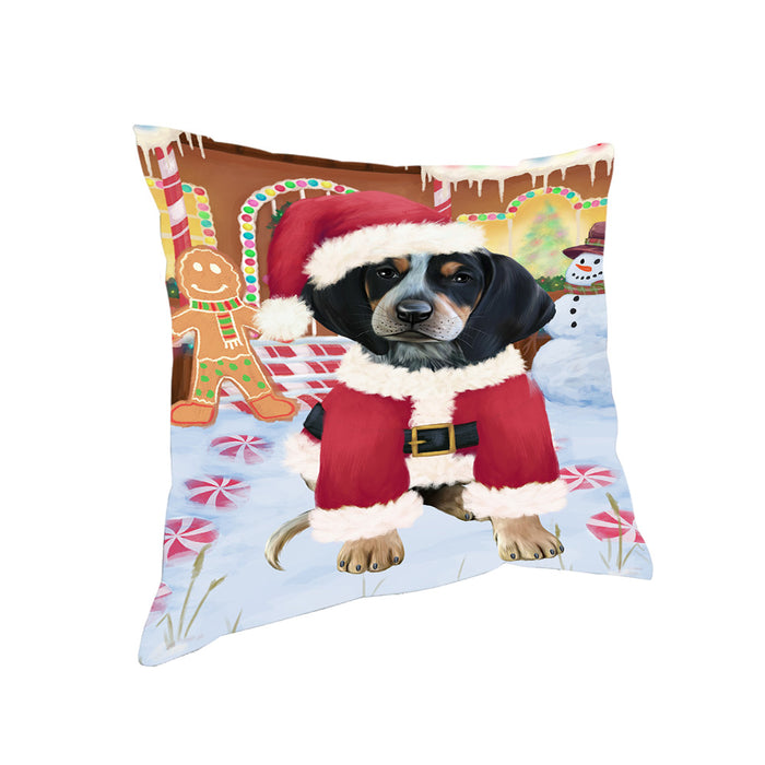 Christmas Gingerbread House Candyfest Bluetick Coonhound Dog Pillow PIL79084