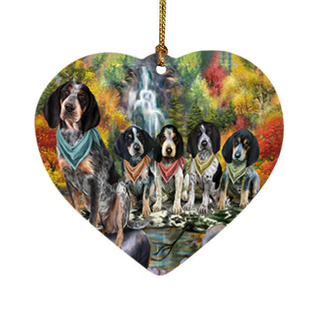 Scenic Waterfall Bluetick Coonhounds Dog Heart Christmas Ornament HPOR51836