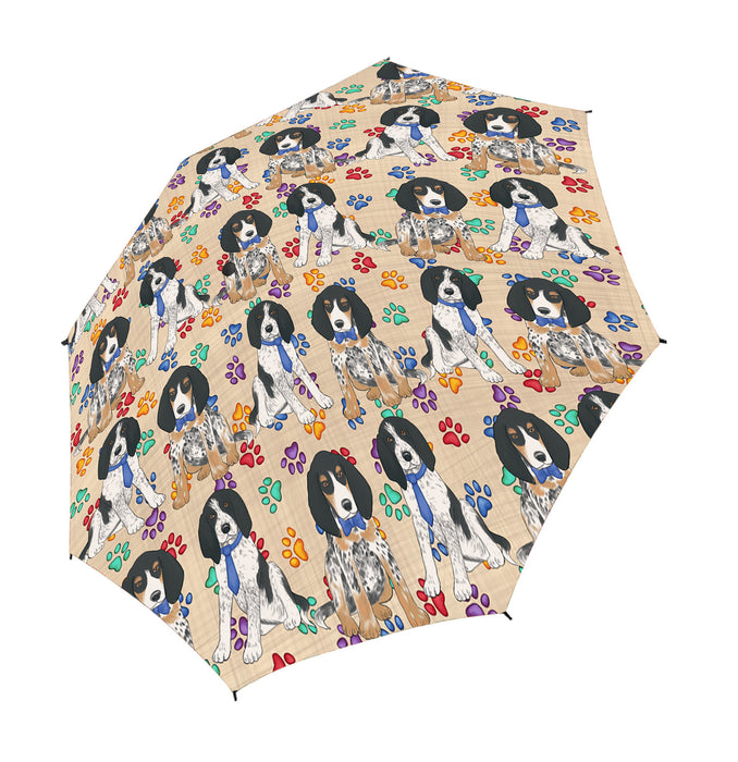 Rainbow Paw Print Bluetick Coonhound Dogs Blue Semi-Automatic Foldable Umbrella