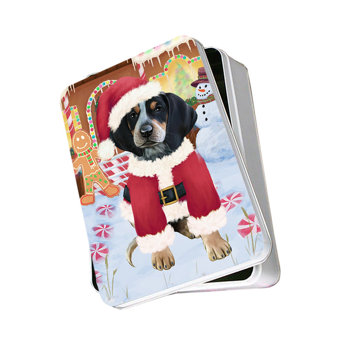 Christmas Gingerbread House Candyfest Bluetick Coonhound Dog Photo Storage Tin PITN56117