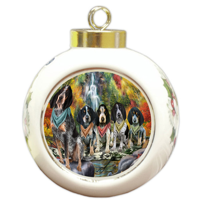 Scenic Waterfall Bluetick Coonhounds Dog Round Ball Christmas Ornament RBPOR51836