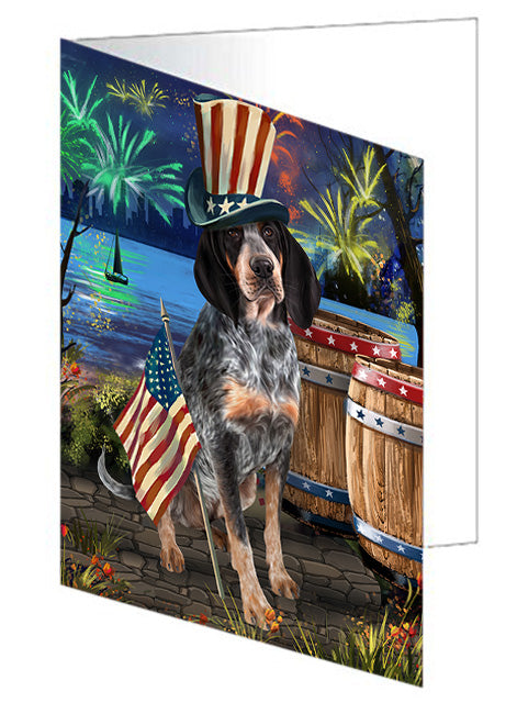 4th of July Independence Day Fireworks Bluetick Coonhound Dog at the Lake Handmade Artwork Assorted Pets Greeting Cards and Note Cards with Envelopes for All Occasions and Holiday Seasons GCD57353