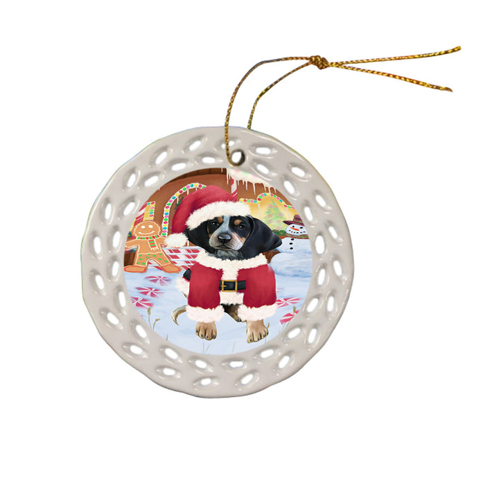 Christmas Gingerbread House Candyfest Bluetick Coonhound Dog Ceramic Doily Ornament DPOR56554