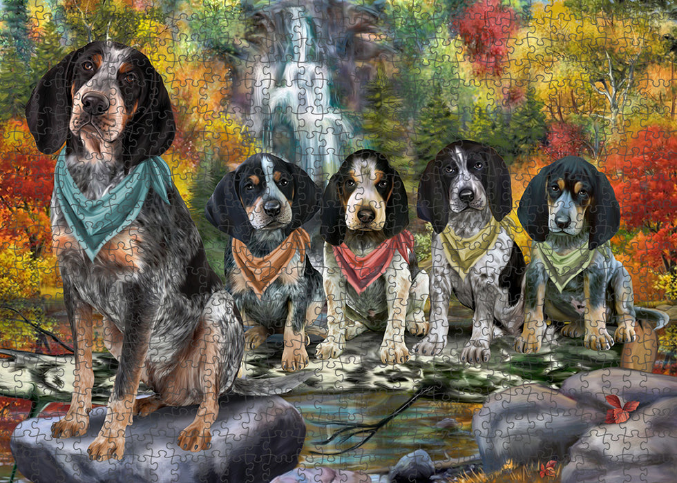 Scenic Waterfall Bluetick Coonhounds Dog Puzzle with Photo Tin PUZL59595