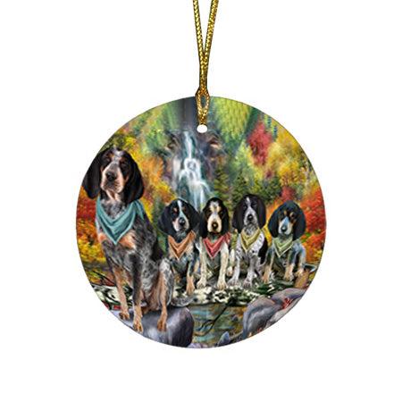Scenic Waterfall Bluetick Coonhounds Dog Round Flat Christmas Ornament RFPOR51827