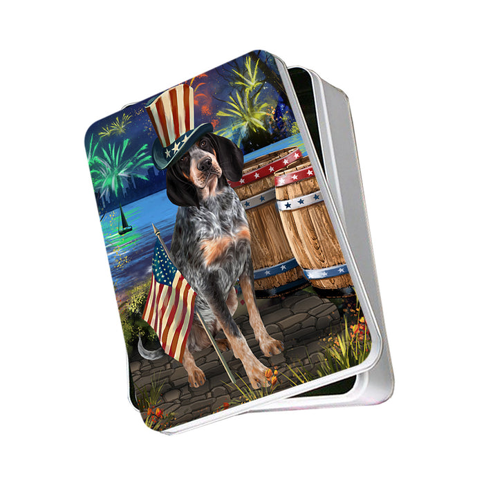 4th of July Independence Day Fireworks Bluetick Coonhound Dog at the Lake Photo Storage Tin PITN51108