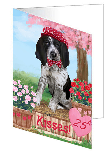 Rosie 25 Cent Kisses Bluetick Coonhound Dog Handmade Artwork Assorted Pets Greeting Cards and Note Cards with Envelopes for All Occasions and Holiday Seasons GCD72329