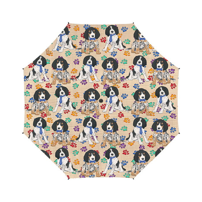 Rainbow Paw Print Bluetick Coonhound Dogs Blue Semi-Automatic Foldable Umbrella