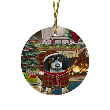 The Stocking was Hung Bluetick Coonhound Dog Round Flat Christmas Ornament RFPOR55584