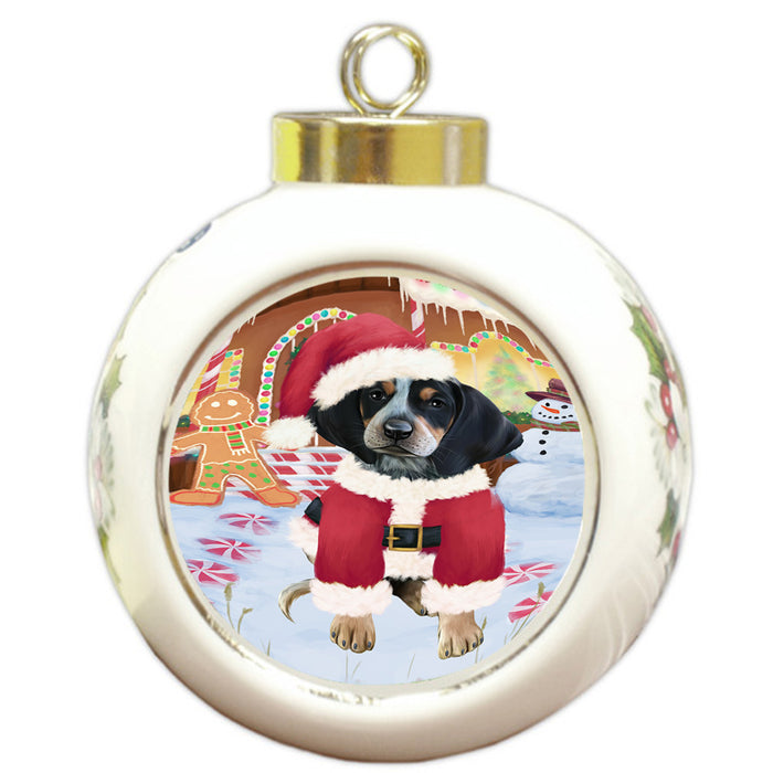 Christmas Gingerbread House Candyfest Bluetick Coonhound Dog Round Ball Christmas Ornament RBPOR56554