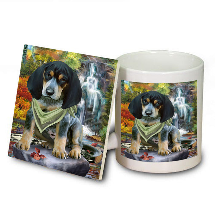 Scenic Waterfall Bluetick Coonhound Dog Mug and Coaster Set MUC51829