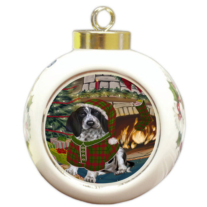 The Stocking was Hung Bluetick Coonhound Dog Round Ball Christmas Ornament RBPOR55585