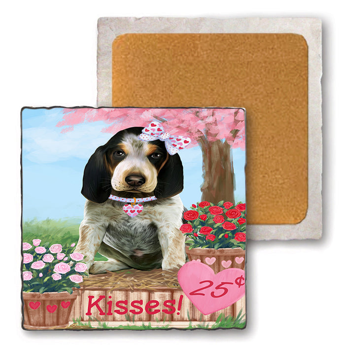 Rosie 25 Cent Kisses Bluetick Coonhound Dog Set of 4 Natural Stone Marble Tile Coasters MCST50939
