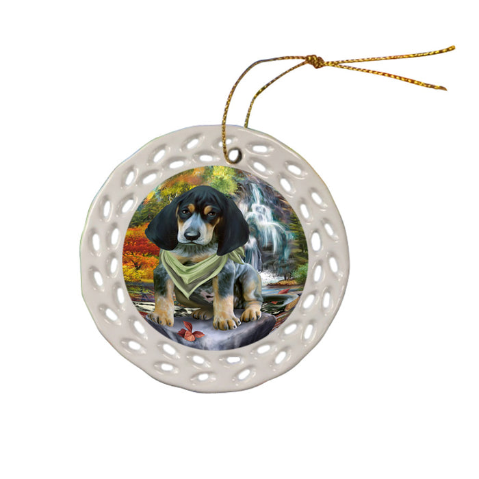 Scenic Waterfall Bluetick Coonhound Dog Ceramic Doily Ornament DPOR51837