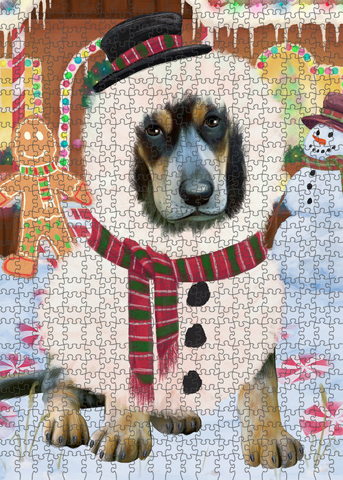 Christmas Gingerbread House Candyfest Bluetick Coonhound Dog Puzzle with Photo Tin PUZL92996
