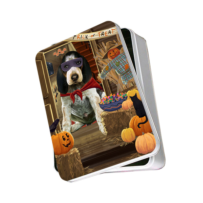 Enter at Own Risk Trick or Treat Halloween Bluetick Coonhound Dog Photo Storage Tin PITN53025