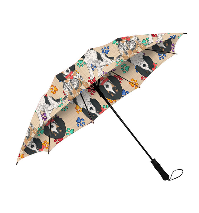 Rainbow Paw Print Bluetick Coonhound Dogs Red Semi-Automatic Foldable Umbrella