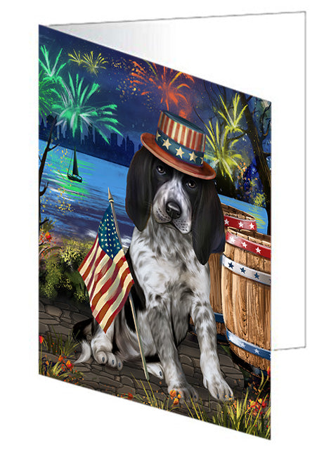 4th of July Independence Day Fireworks Bluetick Coonhound Dog at the Lake Handmade Artwork Assorted Pets Greeting Cards and Note Cards with Envelopes for All Occasions and Holiday Seasons GCD57356