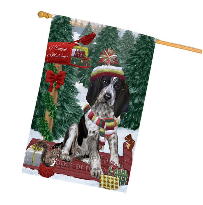 Merry Christmas Woodland Sled Bluetick Coonhound Dog House Flag FLG55288