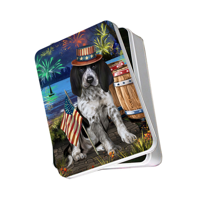 4th of July Independence Day Fireworks Bluetick Coonhound Dog at the Lake Photo Storage Tin PITN51109