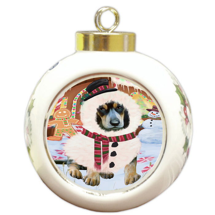 Christmas Gingerbread House Candyfest Bluetick Coonhound Dog Round Ball Christmas Ornament RBPOR56555
