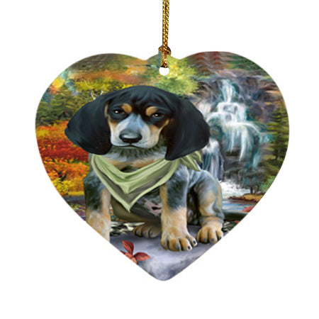 Scenic Waterfall Bluetick Coonhound Dog Heart Christmas Ornament HPOR51837