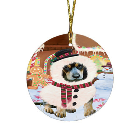 Christmas Gingerbread House Candyfest Bluetick Coonhound Dog Round Flat Christmas Ornament RFPOR56555
