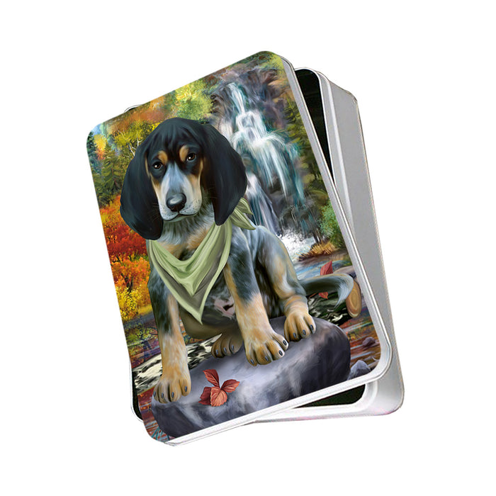 Scenic Waterfall Bluetick Coonhound Dog Photo Storage Tin PITN51889