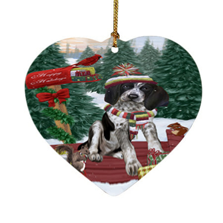 Merry Christmas Woodland Sled Bluetick Coonhound Dog Heart Christmas Ornament HPOR55215