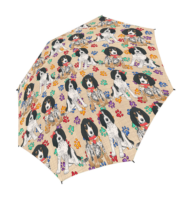 Rainbow Paw Print Bluetick Coonhound Dogs Red Semi-Automatic Foldable Umbrella